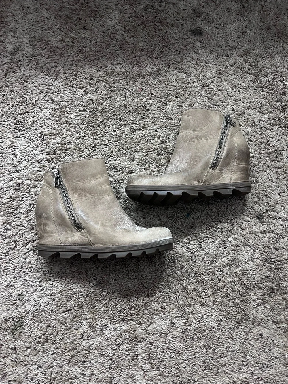 Wedge Ankle Boots with Side Zip in Light Taupe